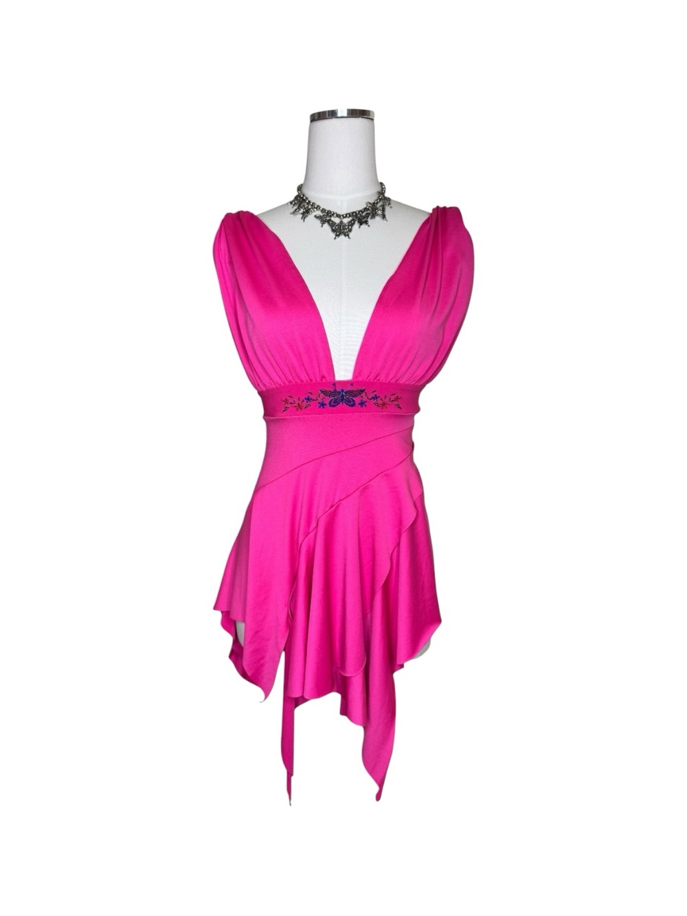 Flora Pink Asymmetrical Deep V Fairy Top Size Medium